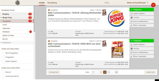 Redaktionssystem für den BK Manager von Burger King